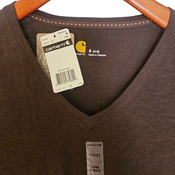 Carhartt NWT Women's Brown V Neck Long Sleeve Shirt - Picture 4 of 5